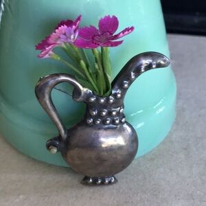 Vintage Sterling Silver Urn Brooch Mexico